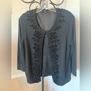 TALBOTS Women’s Size M Black Beaded Lambs wool Blend Cardigan Sweater 3/4 Sleeve